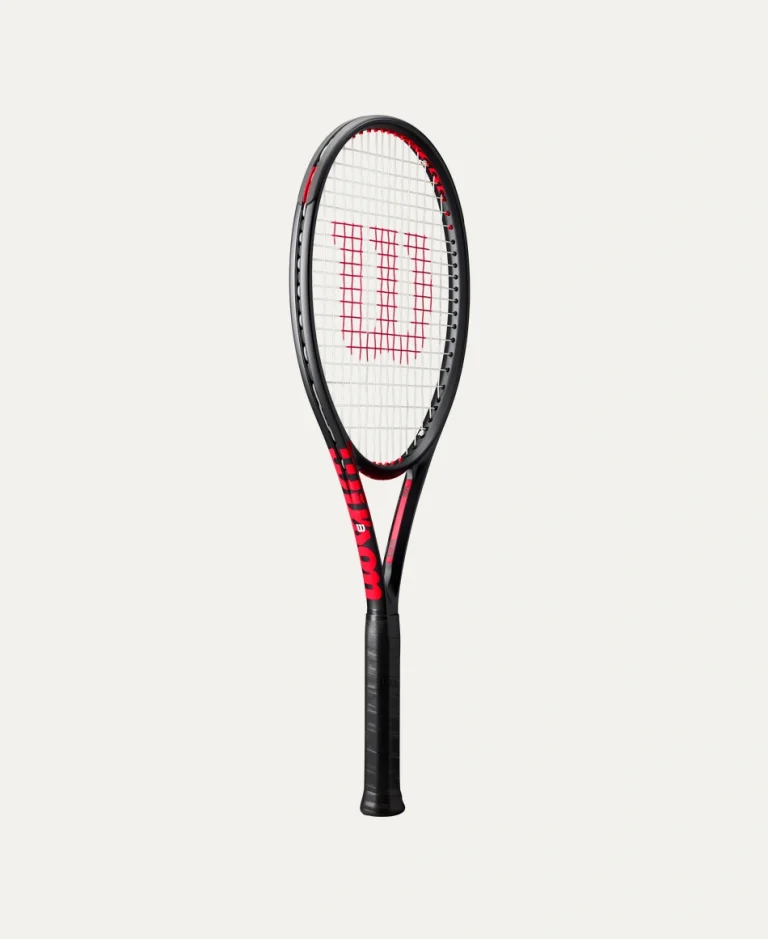 Wilson Clash 100L V3 Tennis Racket – lightweight black/red racket with 100 sq in head, designed for intermediate players seeking power and control.
